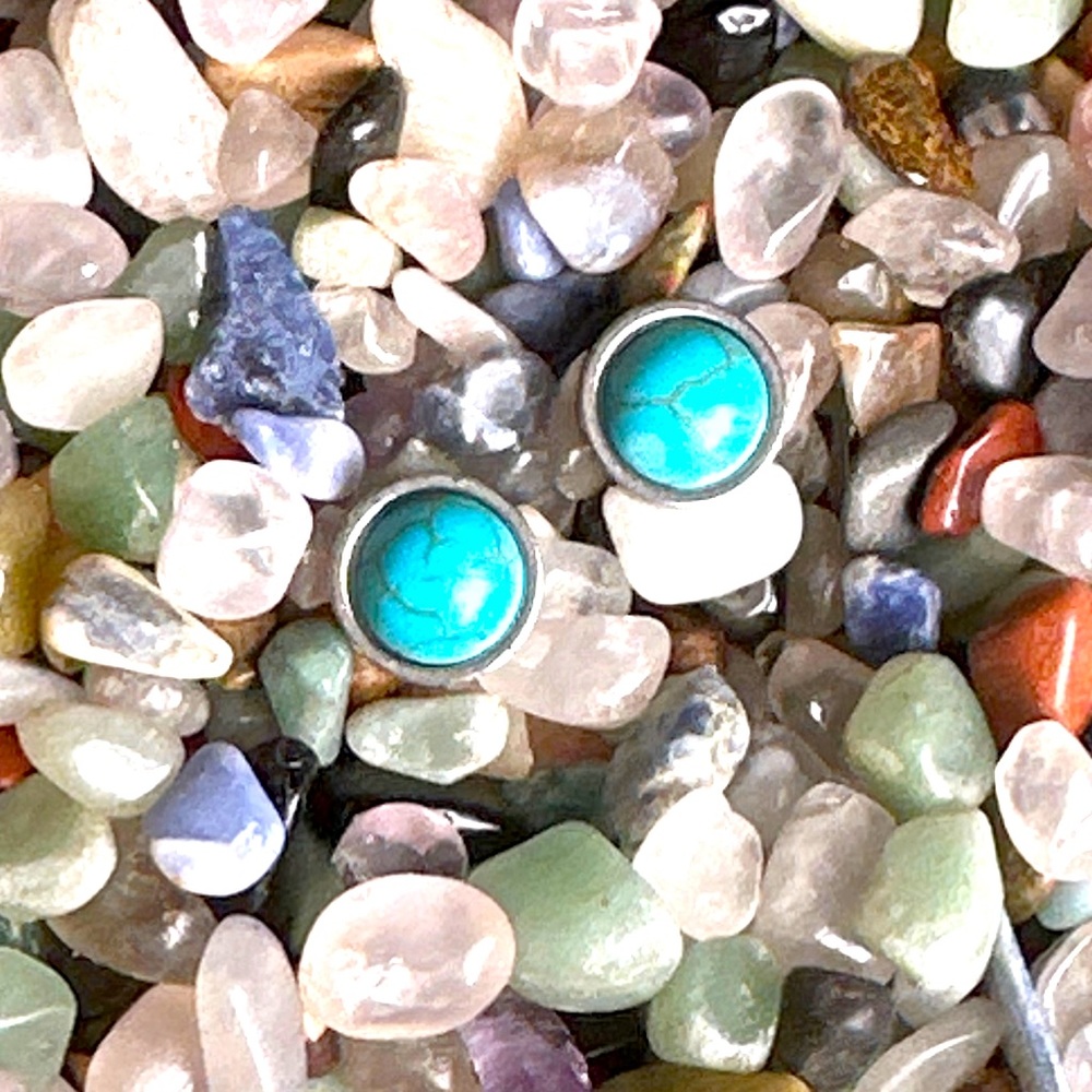 Tiny Turquoise and silver coin stud earrings/western/boho/protection earrings - Picture 2 of 4